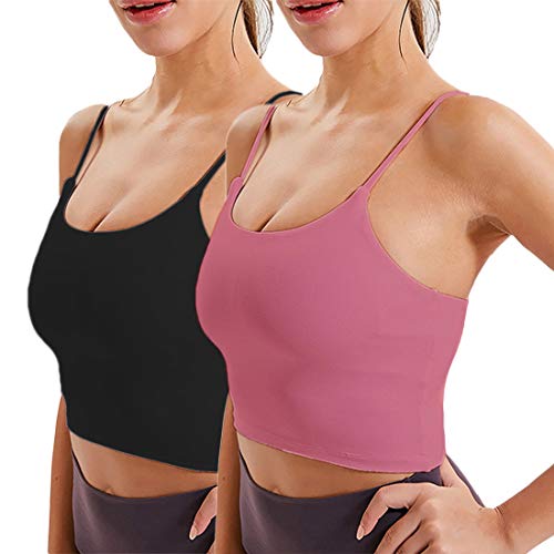 Women s Padded Sports Bra Solid Color Crop Top Camisole Shirt Yoga Vest Tank Tops (Black 1, Fuchsia 1, S)