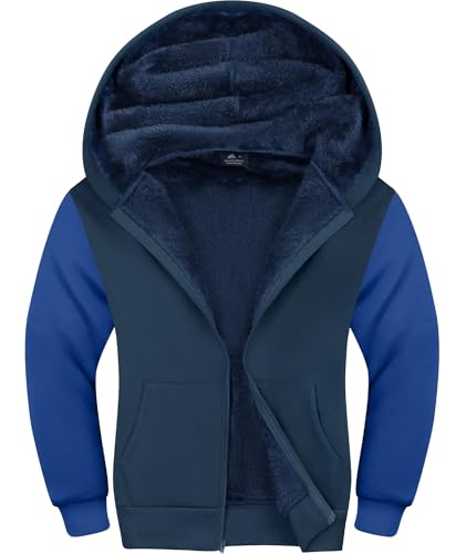 Image of ZITY Boys Zip Up Hoodie Fleece Jacket Kids Sherpa Lined Sweatshirts Outerwear Unisex Warm Winter Coat 6-15 Years Old