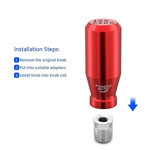 Amazing Auto (Red) 6 Speed Weighted Manual Universal Automatic Gear Shifter Shift Knobs With 4 Adapters Fit Compatible With Manual Cars Most Automatic Cars #TOP3