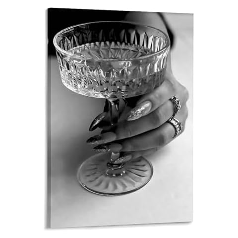 PDQOE Black and white poster wine glass stylish wall art for modern home bedroom decor，12×18inches Cover