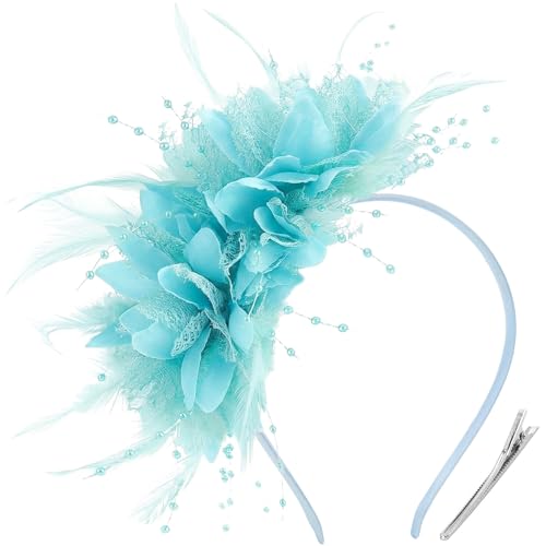 Image of DRESHOW Womens Fascinators Hats Tea Party Hats for Women Pearl Lace Feather Hat Vintage Derby Hats for Wedding Cocktail