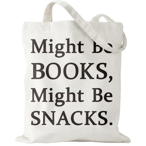 WRAPAHOLIC Daily Cotton Canvas Tote Bags, Might Be Books Might be Snacks Shopping Bag, Reusable Shoulder Tote Bag for Women Men Wrap Storage - 13.8" x 15.7", 1 Pcs
