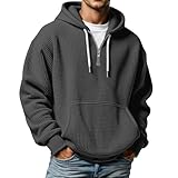 Sweat à Capuche Homme Sweat Shirt Zippé en Gaufrée Décontracté Chaud et Respirant Hoodie à Demi Fermeture éclair avec Poche Kangourou Sweats Pull over Automne Hiver pour Sport (01 Grey, XXXL)