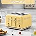 BUYDEEM DT640 Retro 4 Slice Toaster, 7 Shade Settings, Extra Wide 1.5'' Slots, Stainless Steel Toaster with Bagel Muffin Defrost Reheat Function, Yellow