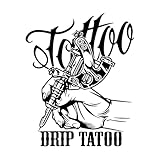 Pegatinas de pared con el logotipo del letrero del estudio de tatuajes DRIP TATOO Vinilo Tienda de tatuajes Ventana Puerta Habitación-S-42x52cm-Black