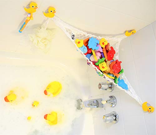 Miniowls Bathtub Toy Storage Hammock - With 3 Yellow Duck Suction Cups, Hook & Free Toothbrush Holder -% Donation To Autism Foundation. (Yellow Duck, Medium) #TOP6
