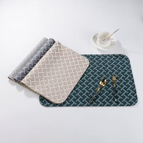 Set de table lavable anti-tache en chenille tissée kaki vert pour protéger la table - 3