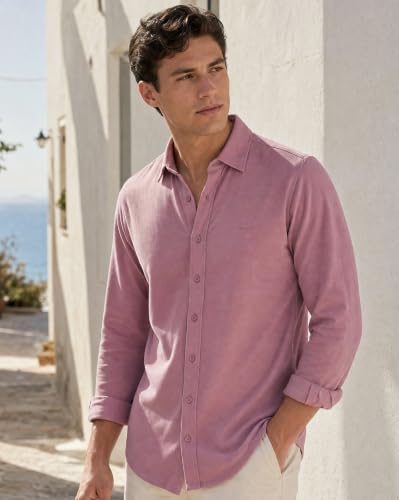 Image of Nobero Everyday Comfort Shirt for Men | Cotton Shirts for Men in 205 GSM Plated Interlock | Stand Collar | Regular Fit | Full Sleeve