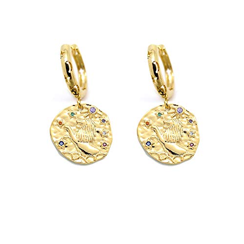 Les Bijoux Acidulés - Boucles d'oreilles mini créoles signe zodiaque du Lion doré à l'or fin 16 carats - Bijoux créateur tendance pour femme ou adolescente