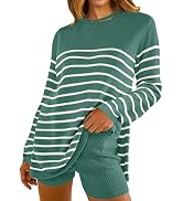 NENONA Women's Stripe Sweater Sets Two Piece Knit Outfits Long Sleeve Casual Trendy Tops and Shor...