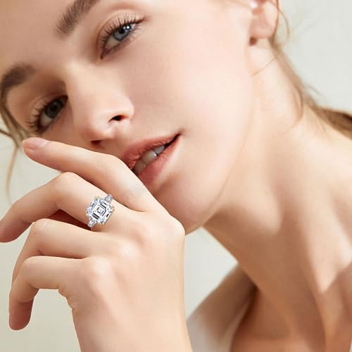 Sterling Silver Engagement Ring for Women,Asscher Cut 12MM 7CT Simulated Diamond 5A Cubic Zirconia Wedding Promise Ring Gifts for Her4