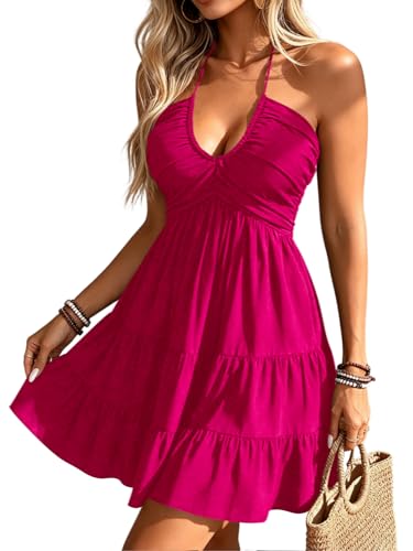 Image of SOLY HUX Women's Summer Mini Dress Halter Backless Flowy Cami Sundress