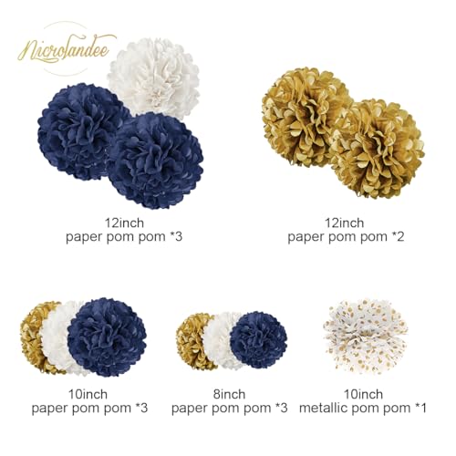 image for NICROLANDEE Wedding Party Decorations - 12 PCS Navy Blue and Gold Tiss