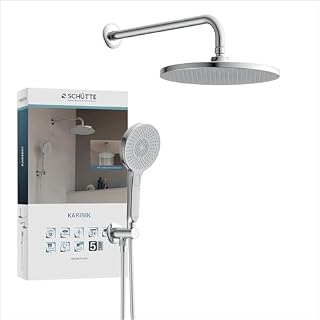 SCHÜTTE KARIBK Unterputz-Duschsystem, Unterputz-Duschset mit großer Regendusche (Ø 26 cm) und verstellbarer Handbrause, Brauseset mit Samtstrahltechnologie, Kopfbrause aus Edelstahl, Chrom