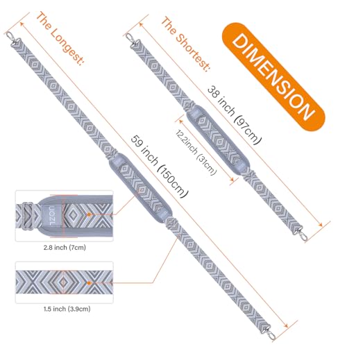 Image of 59 Inch Shoulder Straps, Soft with Ultra-Thick Fixed Shoulder Pad, Two Way Independently Adjustable Buckle Replacement Straps for Laptop Bag Messenger Bag Tool Bag Luggage,Grey Black
