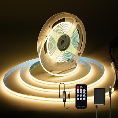 ZSLAIFU COB LED Strip, 16.4ft LED Strip Light, 24V Warm White LED Strips, Dimmable LED Lights with Remote for Bedroom, Kitchen, TV, Mirror, Cabinet, DIY Decoration ZSLAIFU COB LED Strip, 16.4ft LED Strip Light, 24V Warm White LED Strips, Dimmable LED Lights with Remote for Bedroom, Kitchen, TV, Mirror, Cabinet, DIY Decoration
