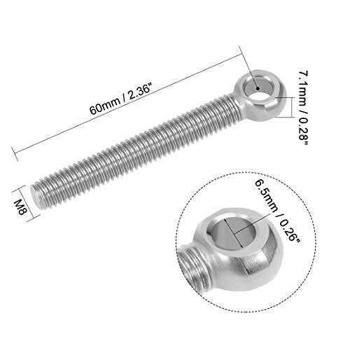 Image of uxcell M8 x 60mm Machinery Shoulder Swing Lifting Eye Bolt 304 Stainless Steel Metric Thread 2pcs