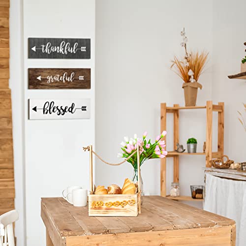 3 Pieces Thankful Grateful Blessed Wooden Signs Hanging Wall Signs Rustic Wall Art Decor Welcome Plaque Sign For Farmhouse Outdoor Decor (Gray, Brown, White) #TOP6