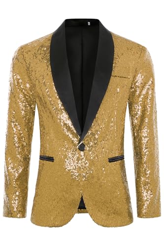 Coucoland Gold Sequin Jacket-Sparkly Blazer 70s Outfits for Men Disco Costume(Gold XL)