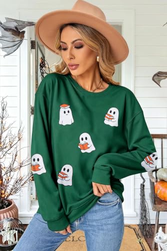 Halloween Sweatshirt Women Spooky Season Sweaters Sequin Skeleton Shirt - image 3