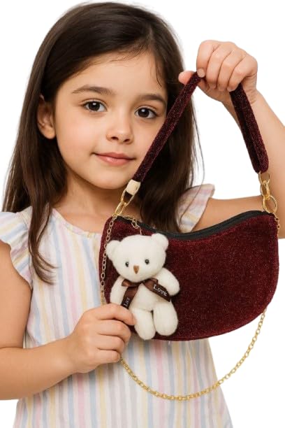 Girls Glitter Shoulder Bag with Teddy Bear | Sparkly Sequin Handbag with Chain Strap for Kids | Cute Party Sling Bag for Little Girls-image-25