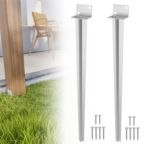 ACXIN Lot de 2 douilles à enfoncer pour poteaux en bois - 50 cm - Supports de poteaux galvanisés à enfoncer avec pointu - Pour clôtures, brise-vue, pergolas et tous les projets de jardin - Argenté