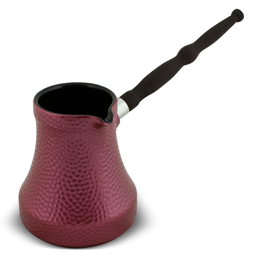 Cezve Ibrik Briki Turka Türkische Kaffeekanne aus Keramik, 650 ml, roségold, gehämmert, abnehmbarer Griff aus Holz, für Gasherde
