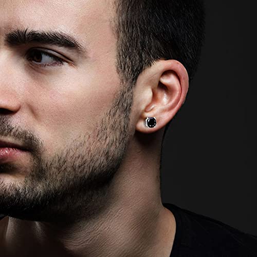 Jiangxin Solitaire Round Black Onyx 925 Sterling Silver Stud Earrings Platinum Plated Fine Jewelry For Men Boys 8Mm #TOP1