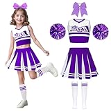 Wuzfully Costume de pom pom girl avec pompons et bandeau pour cheveux Uniforme de pom pom girl Carnaval Anniversaire Halloween Cosplay Fêtes, 3 15 ans