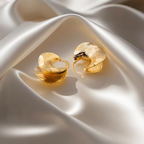 14K Gold Hoop Earrings For Women Chunky Gold Plated Earring Statement Jewelry 5