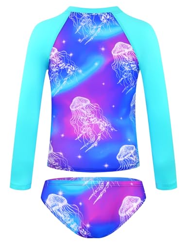 Image of TENVDA Girls Swimsuit Long Sleeve Rash Guard Sets UPF 50+ Two Piece Bathing Suits Size 3-12 Years