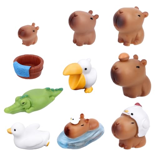 Tinoaly 10uds Mini Capibaras, Resina Premium Pequeñas Figuras Capibara Mini Animales Resina Adornos Fiestas y Decoraciones Hogar Cumpleaños Tartas Casas Muñecas Paisajes Miniatura