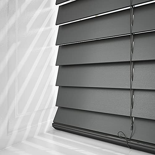 WOODEN VENETIAN BLINDS REAL WOOD 50MM SLATS MADE TO MEASURE (Grey (String), 180 cm Width x 120cm Drop)