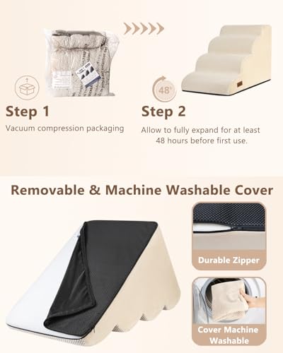 Dog Stairs Ramp for Bed and Couch,4 Step Dog Steps for Small Dogs,Pet Stairs with Non-Slip Bottom for Old Cats,Indoor Pet Steps,Comfort,Durable,17.4" H,Beige - Image 5