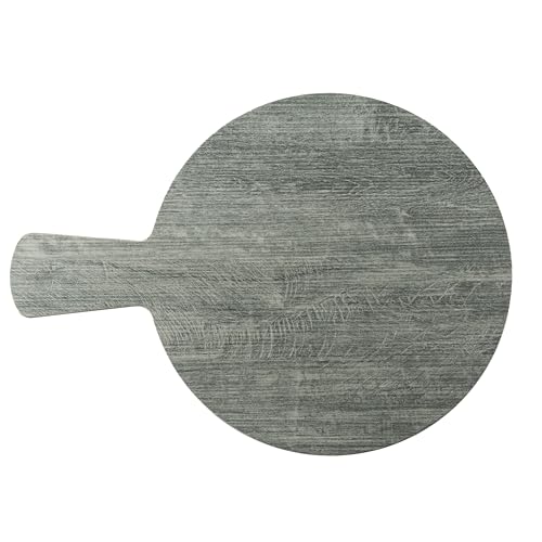 TableCraft 12451 Rundes Servierpaddel mit Griff, Melamin, grauer Holzaufkleber, 34,5 x 25,4 cm, 11,4 cm Griff, rustikaler Stil, spülmaschinenfest, für den Innen- und Außenbereich, ideal für Bars und