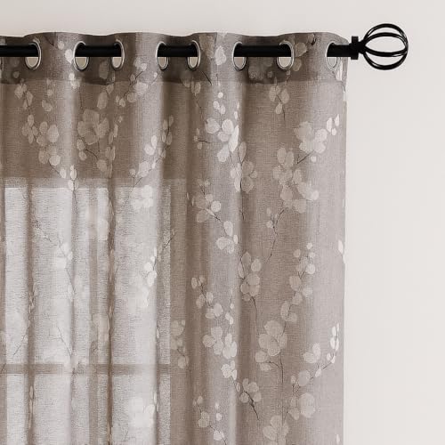 Image of BFAM Sheer Curtain with Floral Print, Premium Printed Sheer Drapes, Eyelet /Grommet Curtain for Living Room, Bedroom, Light Filtering Curtains, Brown Floral 8 Feet,Pack of 1 Curtain