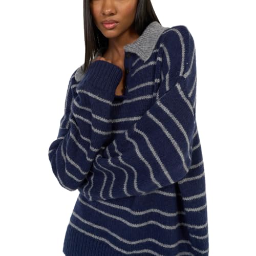 Polo Striped Sweater Women Y2K Long Sleeve V Neck Collared Rugby Jersey Shirt Oversized Button Up Pullover Knit Golf Tops2