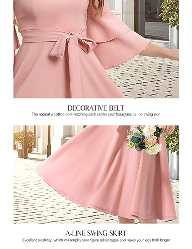 Image of DRESSTELLS Women's Cocktail Dress Summer Wedding Guest Party Vintage 3 /4 Bell Sleeve V Neck A-Line Dress