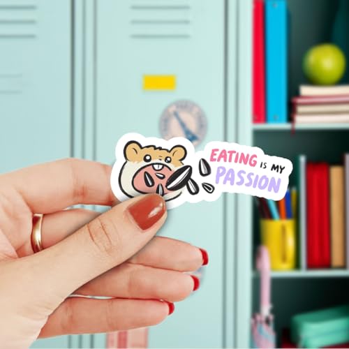 Pack de 3 calcomanías de hámster Eating is My Passion con diseño humorístico resistente 3