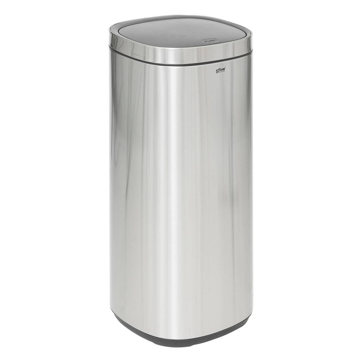 5 five simply smart 5five - Poubelle Push Inox Gris 50L Ouverture par Pression Manuelle Maintien Couvercle 90° Système Fixation du Sac Pratique Nettoyage Facile