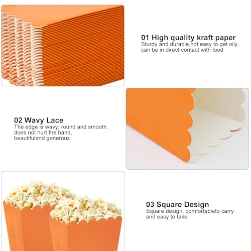 50 Stück Popcorn-Boxen, Popcorn- und Süßigkeitenbehälter, Karton, für Party-Snacks und Kinos (orange)