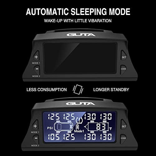 Guta Rv Tire Pressure Monitoring System - 4 External Sensors (0-188 Psi) Rv Tpms, Solar Charging, 6 Alarm Modes, High-End Backlight Lcd Display, Automatic Sleep Mode #TOP5