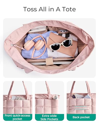 Image of BAGSMART Expandable Tote Bag for Women, Puffer Work Tote Handbag, Quilted Carry On Bag for Travel Gym