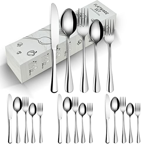XunHe Silver Cutlery Set, 20-Piece Stainless Steel Flatware Set, Tableware Set with Spoon Knife and Fork Set, Service for 4 People, Ideal for Family Daily use, Mirror Polished,Dishwasher Safe