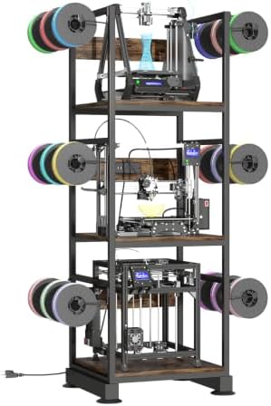 3-Tier 3D Printer Stand, Rack with Filament Storage, Retro Brown