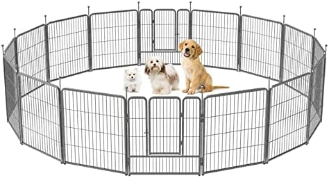 MorScan Pet Playpen, 32" Height-16 Panels Outdoor Dog Fence Heavy Duty Play Pen for Small/Medium Dogs, Easy to Assemble for RV Camping/Travel/Yard, with Muffler Tubes & Easy-Carry Straps