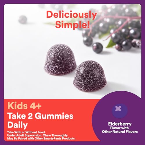 SmartyPants Kids Immunity Elderberry Gummies: Kids Immune Support Supplement, Vitamin C, Vitamin D, Vitamins B6 & B12 and Zinc, Gluten Free, Elderberry Flavor, 60 Count (30 Day Supply) - image 8