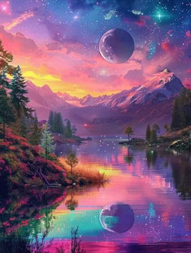 Kit complet broderie diamant lune 70x90cm peinture diamant paysage