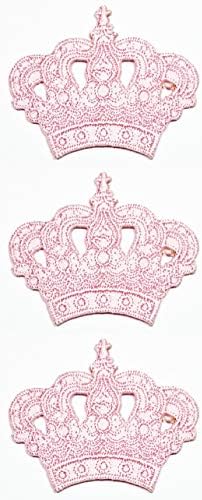 Set 3 Pcs Mini Small Pink Crown Princess Queen Cartoon Kids Applique Embroidered Patch Craft Embroidery Iron On Sewing Logo Clothing Jacket Polo T- Shirt Hat Backpacks