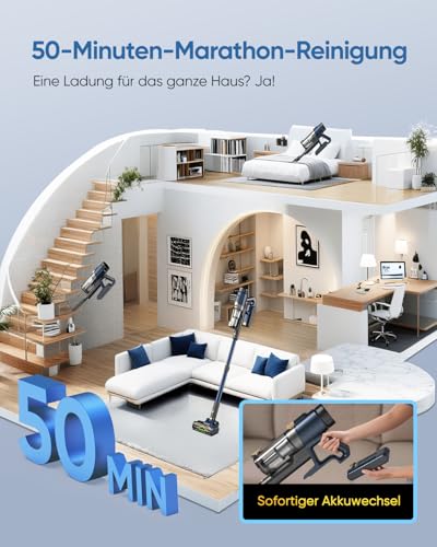 Vexilar V12 Akku Staubsauger Kabellos 50Kpa / 50Min, Leichter Selbststehend Akkustaubsauger mit Touchscreen, Grünes Licht, Anti-Tangle, Staubsauger für Teppich Hartböden Vorhang Auto Haustierhaare 2